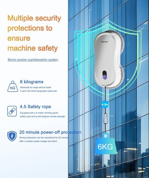 PuRuiKaiM8 Fully Automatic Plug-in Intelligent Window Cleaning Robot (2026 Latest Model) with Automatic Bidirectional Water Spray with Remote Control, 4.5-meter Anti Fall Safety Rope, Including 10 Cleaning Cloths And Spray Bottles