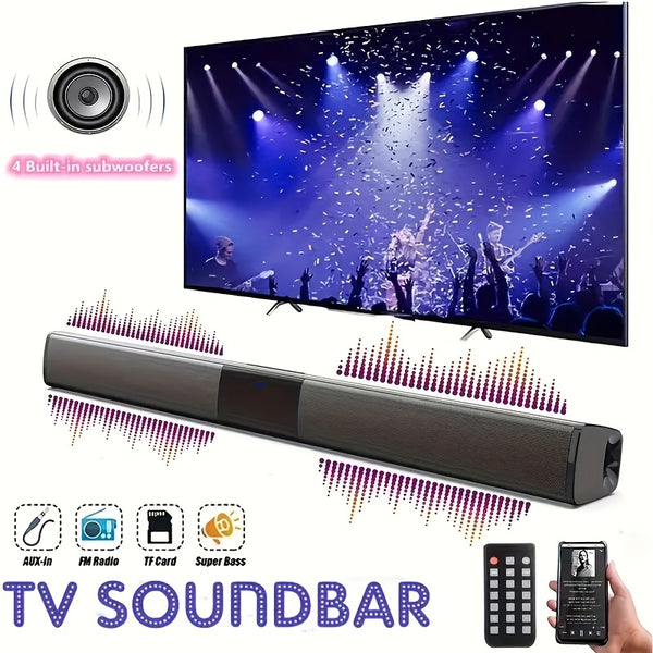 Multifunctional Soundbar Speaker System with 4 Built-in Subwoofers, Stereo Sound, AUX, TF, FM, Button Control, Passive Amplification, USB Charging, 36V Max, Infrared Wireless Technology for TV, Computer, Home Theater