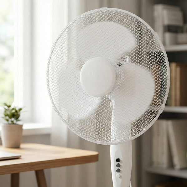 Straame 16 Inch Pedestal Fan – White Standing Fan with Adjustable Height, 3 Speeds, Oscillation & Tilting Head for Home and Office