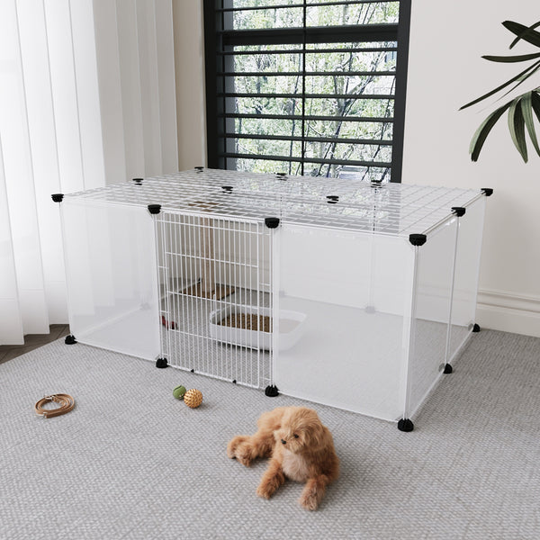 Roofed Cat Playpen System, 12/16/18 Panel Choices, Transparent Cat Enclosure with Top, Complete Kitty Condo with Top Cover, Escape-Proof Indoor Sanctuary, Top Cover Included for Small/Medium Dogs Indoor Protection & Security, Ideal for Indoor Training, Li