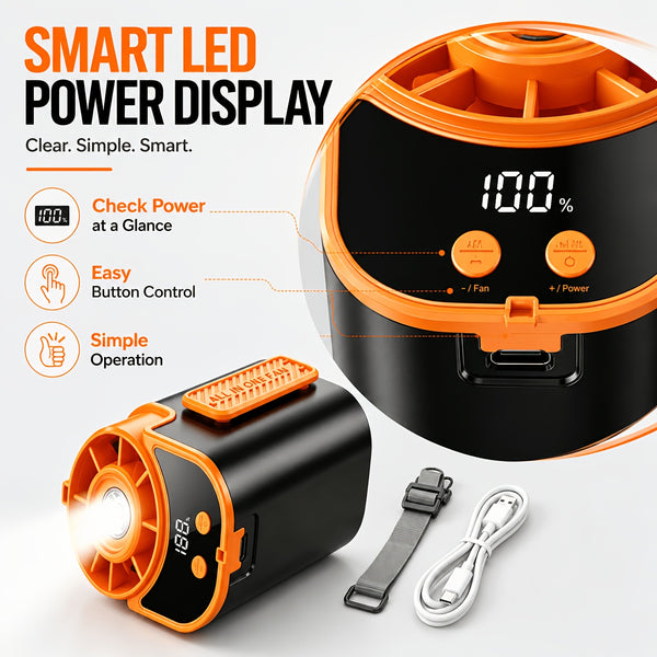 Neck-hanging Portable Waist Fan, Featuring An 18000RPM Powerful Brushless Motor, 5 Adjustable Wind Speedsand A 5000mAh High-capacity Long-lasting Battery. Equipped with An LED Power Indicator, It Is Suitable for Outdoor Work, Camping