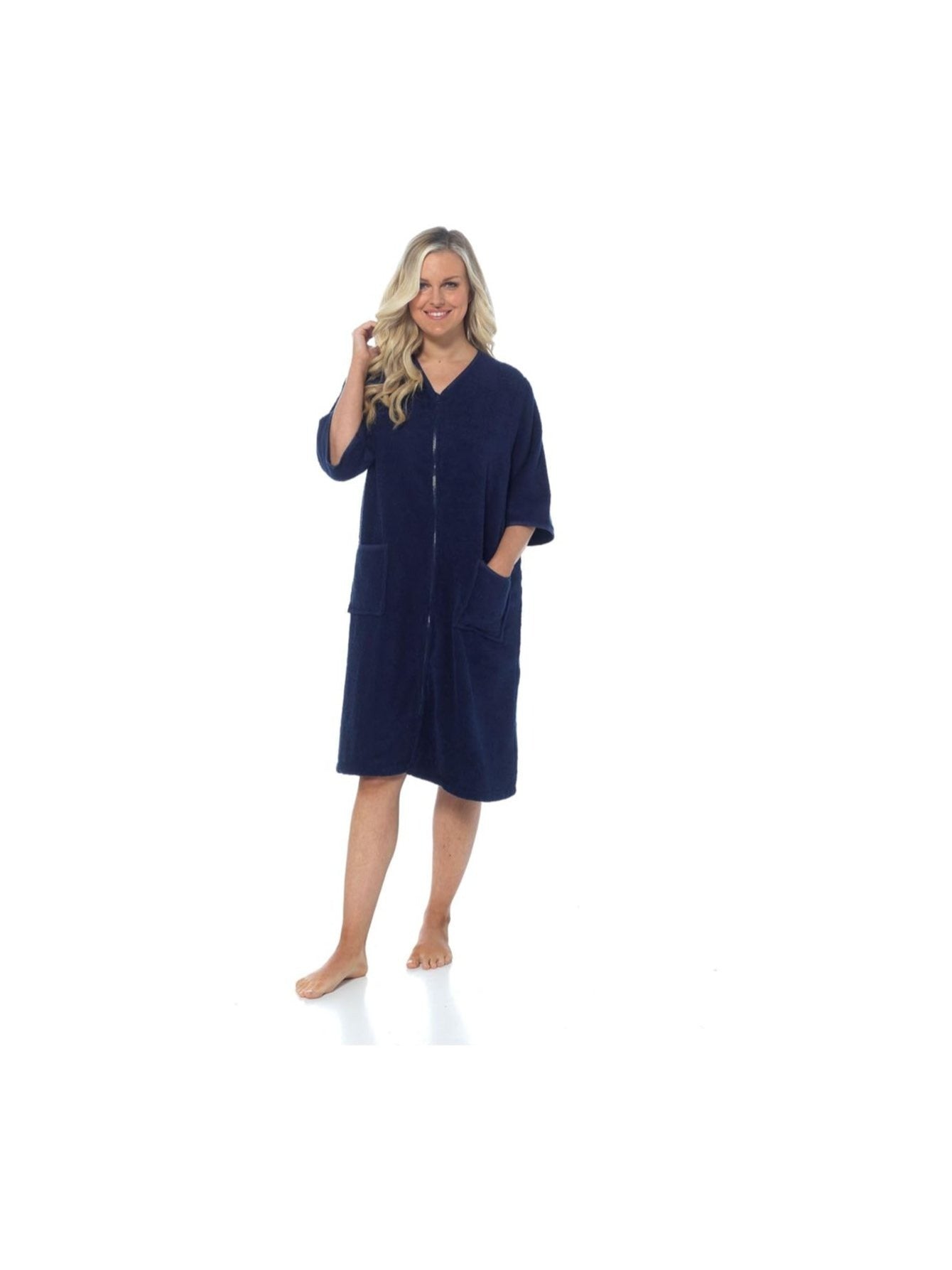 KAV Super Soft 100% Cotton Robe Womens Dresses - Towelling Shower Wrap Gown - Ladies Adjustable Towel Bathrobe for Housecoat, Nightwear, Lounge, Spa Bath with Zipper and Pocket