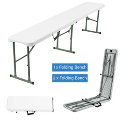 6FT Folding Bench - Portable White Folding Garden Bench for Indoor/Outdoor Use, Suitable for Dining, Picnics, BBQs, Camping, and Versatile Seating in Gardens, Patios, or Events