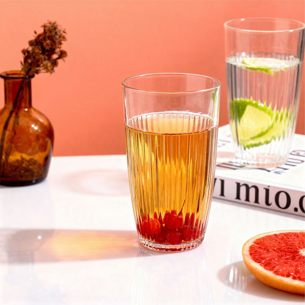 Set of 6 Clear Fluted Hi Ball Plastic Acrylic Drink Tumblers - Stackable Glasses for Picnics, BBQ’s, Poolside, Camping, Children’s Parties