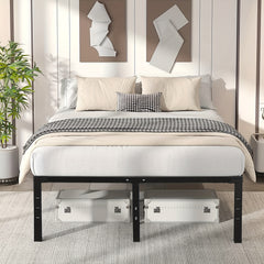 Black Single/Double/King Size Metal Platform Bed Frame With Stable Metal Support And Underbed Storage, 35.56cm Height Mattress Foundation, No Box Spring Needed, Easy Assembly
