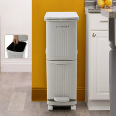 30L Large Dual Compartment Kitchen Bin, 2-Layer Dry and Wet Waste Separation Trash Can with Lid, Slim Space-Saving Design for Home, Office, Outdoor Use, Recycling Solution