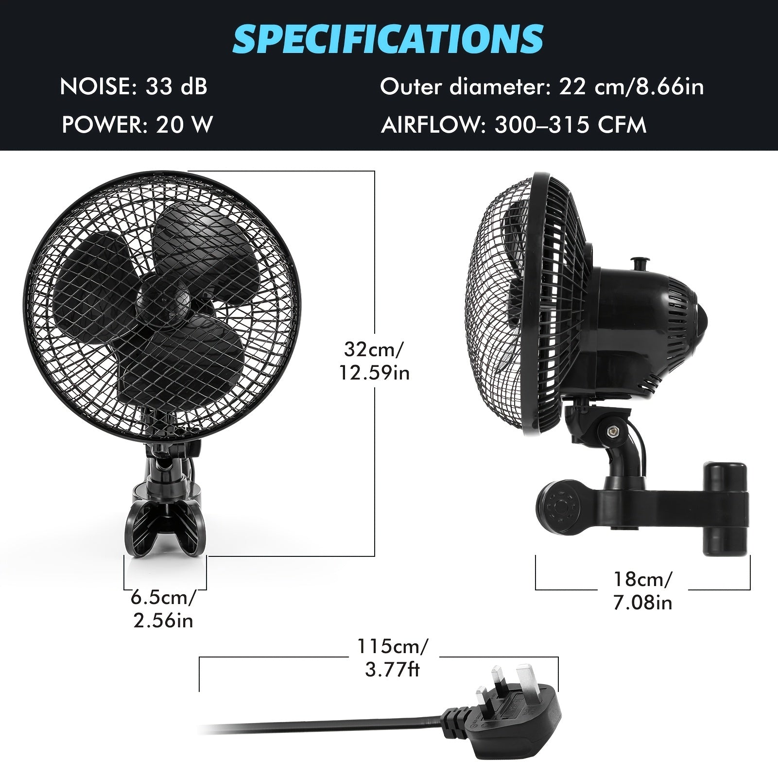 2pcs Plant Tent Clip-On Fan, Featuring a Newly Designed Long-Life EC Motor, Dual-Speed Adjustable Fan, 90° Rotation, 22Cm Diameter, Ideal for Hydroponic Systems And Circulation Cooling in Grow Rooms