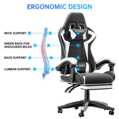 GartistGo Gaming Chair With footrest,Computer Chairs with Lumbar Cushion + Headrest, Height-Adjustable Office Chair for Adults, Girls, Boys