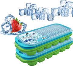 4 x Set of Ice Cube Tray with Lid Jelly Maker Ice Cube Tray | Non-Spill Stackable Lids - Ice Mould Dishwasher Safe BPA Free- 25.5cm Long, 11.5cm Wide, and 3cm deep