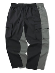 Men's 2pcs Cargo Pants with Drawstring Waist and Multiple Pockets, Suitable for Outdoor Casual Wear