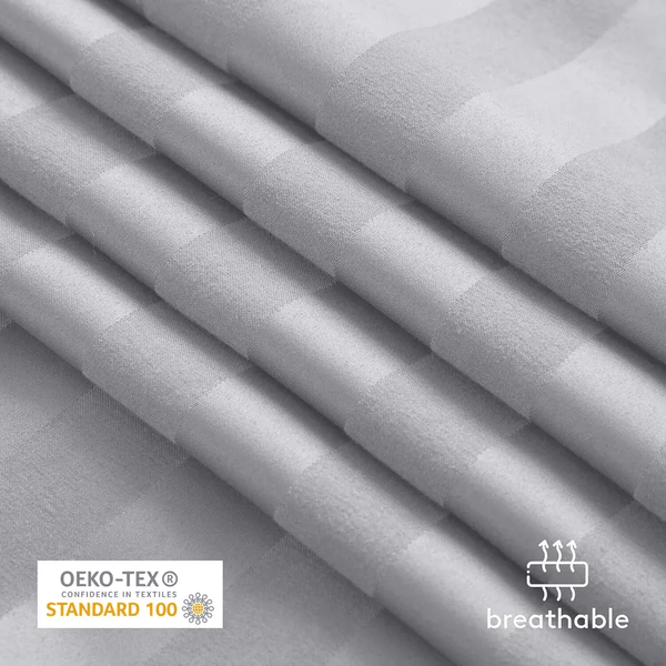 Luxurious Hotel Quality SATIN STRIPE DUVET/QUILT COVER BEDDING SET with Pillowcases All Sizes Bedding Set - 3pcs Hypoallergenic Satin Stripes Microfiber Duvet Quilt Cover with Pillow Cases - Soft Comfortable, Durable Breathable & Anti-Wrinkle Duvet Cover