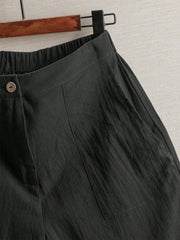 Women'S 100% Linen High Waist Shorts, Elastic Waist Button Front Loose Casual Bermuda Shorts for Daily Commute & Summer Vacation