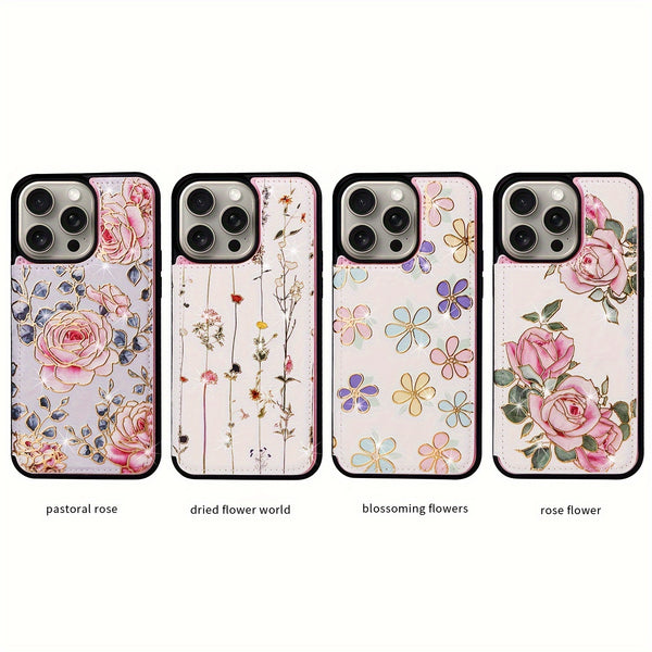 Phone Case - (2D)Phone Case - Wallet Case for Iphone 17 Promax/Pro/ Air, 16 Plus, 15, 14 Pro Max, 13, 12, 11And Galaxy.Featuring a Floral Design, a Back Flip Folio Made of Faux Leather, Designed for Women And Girls