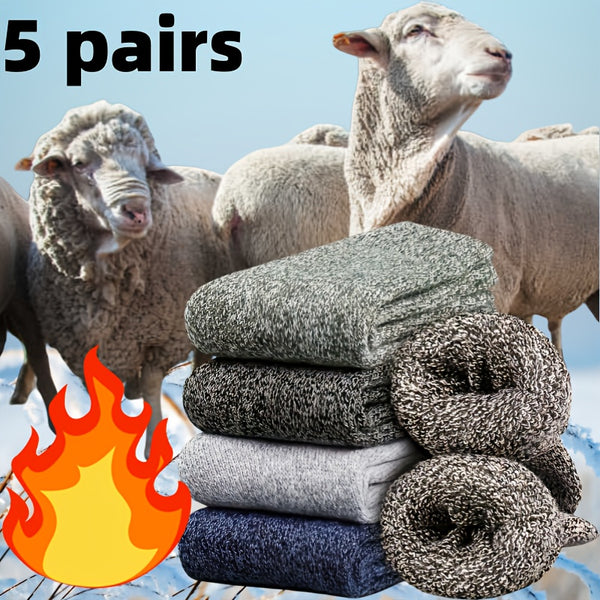 Men's Thick Warm Socks, 5 Pairs, Daily Solid Color Knee-High Winter Men’s Socks, Thermal Insulated Cold Weather Boot Socks, Classic Soft Material Hand-Wash Only for Shoes and Fashion