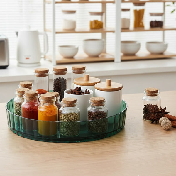 Non-Slip Rotating Storage Rack 1 Pack, Lazy Susan Organizer for Kitchen Spice Rack and Cosmetic Storage, Multi-functional Design for Cupboard Bedroom Bathroom Living Room Use, Complete Worktop Organizer Solution