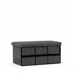 Terra 6 Drawer Folding Ottoman Storage Bench, Ribbed Faux Fur Rectangular Storage Box with Lid, Soft Upholstered Footstool for Bedroom, Hallway & Living Room, Clothes, Toy & Blanket Storage