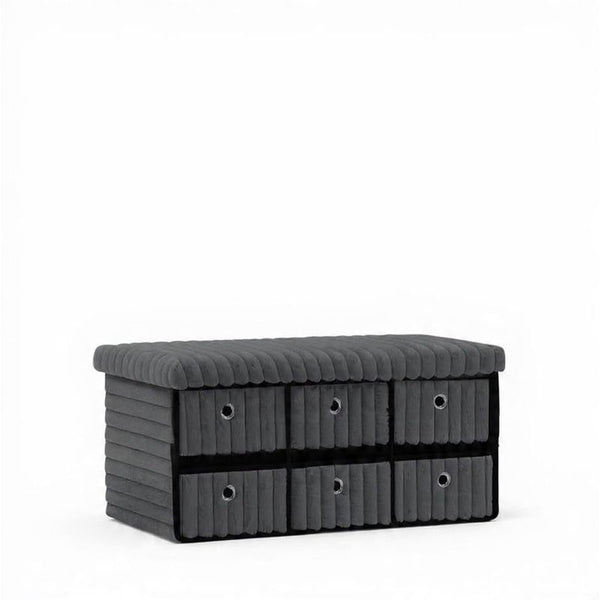 Terra 6 Drawer Folding Ottoman Storage Bench, Ribbed Faux Fur Rectangular Storage Box with Lid, Soft Upholstered Footstool for Bedroom, Hallway & Living Room, Clothes, Toy & Blanket Storage