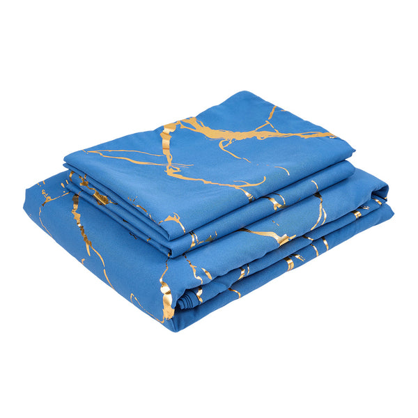 1set Blue Gilded Stone Pattern Printed Shimmering Bedding Set of Three Pieces, Equipped with 2 Pillowcases Suitable for All Seasons and 1 Soft and Comfortable Duvet Cover