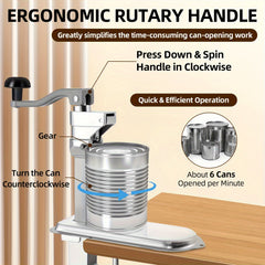 Stainless Steel Manual Can Opener, Heavy-Duty Industrial Grade, Tabletop Mount, Metal Construction, Professional Can Opener for Restaurant, Catering, Commercial Kitchen Use