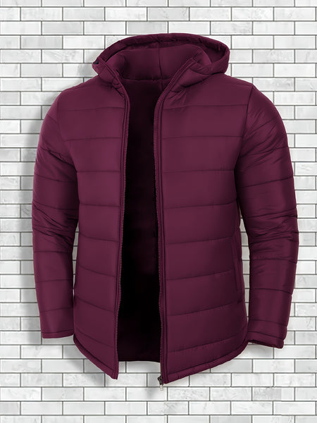 Men'S Outdoor Lightweight Thickened Hooded Windproof Quilted Solid Color Warm Coat