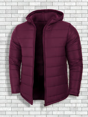 Men'S Outdoor Lightweight Thickened Hooded Windproof Quilted Solid Color Warm Coat
