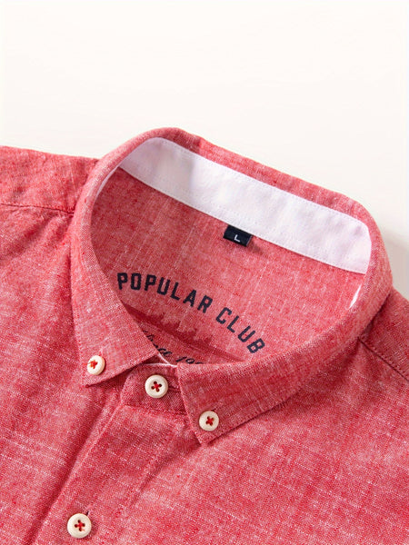Linen Men'S Casual Shirt Long Sleeve Linen Solid Color Breathable Fashion Men'S Top Blouse Retro Open Front with Pockets