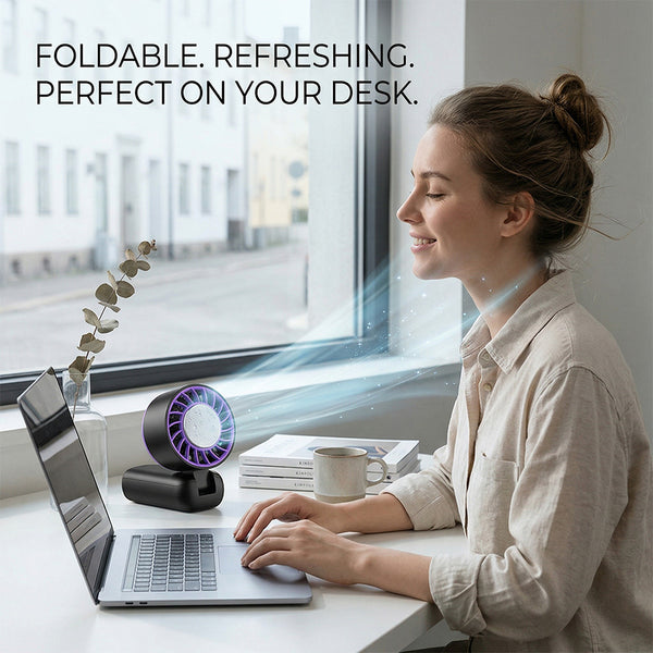 Rechargeable Handheld Cooling Fan, Portable Mini Fan with Stepless Speed Control & Smart LED Display, 3-in-1 Desktop/Neck-Hung Fan, USB Rechargeable, Quiet & Lightweight for Travel Office Outdoor