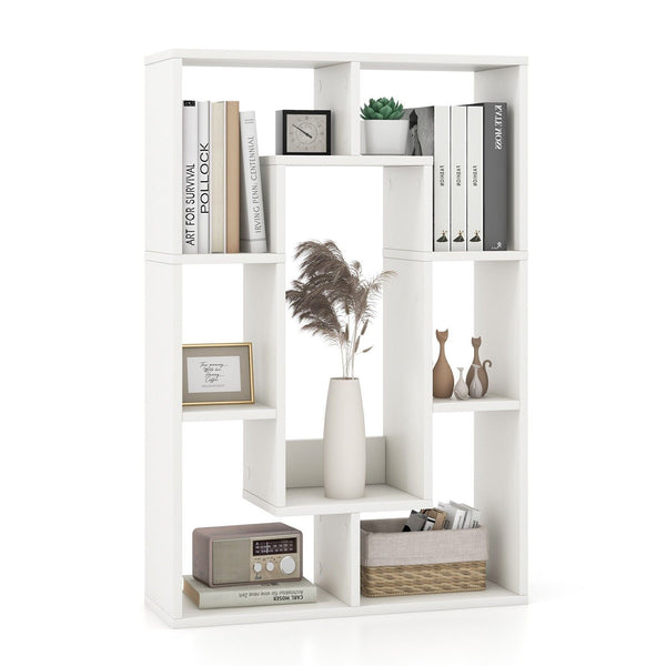 GOFLAME 7-Cube Bookcase Wooden Storage Geometric Bookshelf Corner Decorative Display