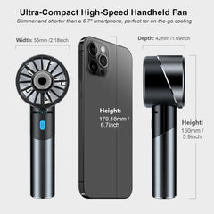 Handheld Fan, 7000RPM Turbo Portable Fan with 16H Battery, 4-Speed USB Rechargeable Mini Fan | Metal Alloy Pocket Fan, Travel Essentials for Outdoor, Travel, Office, Home | Summer Gift, Grey