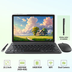 Tablet Computer, 10.1 Inches, Equipped with The Latest Android 15 System, Maximum Expandable 1TB Storage, 8GB RAM (4GB+4GB Expandable), 64GB ROM, Equipped with Keyboard, Mouse, Stylus and Protective Case, Stylus Color Random, 5000mAh Battery