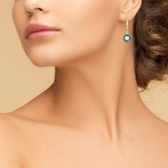 Round Cut London Blue Topaz Earrings, 14Ct Yellow Gold