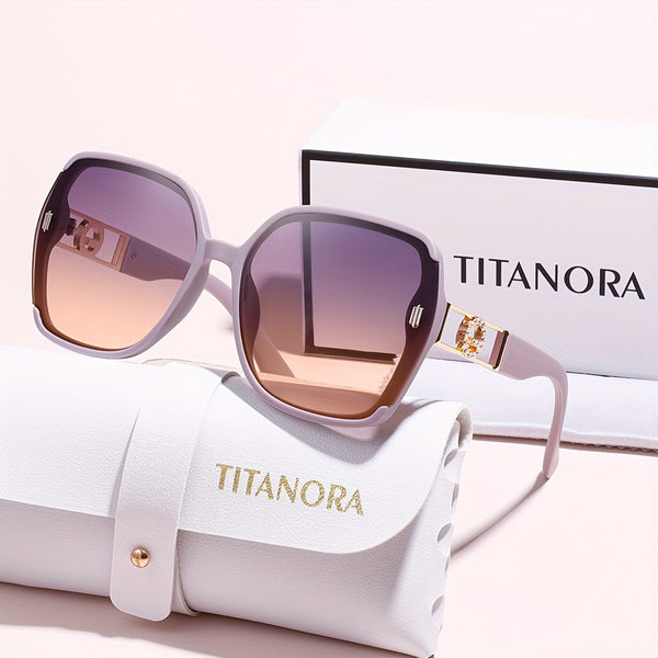 Luxury Golden Hinges | Unisex, Perfect for Casual Wear. Oversized Square Fashion Glasses - Stylish Cream PC Frame with Case and Cleaning Cloth.