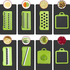 Multi-Purpose 14-in-1 Vegetable Chopper, Slicer, Dicer, and Grater, Kitchen Food Cutter for Onion, Tomato, Cucumber, Carrot, and More, Easy to Use and Clean, Gray
