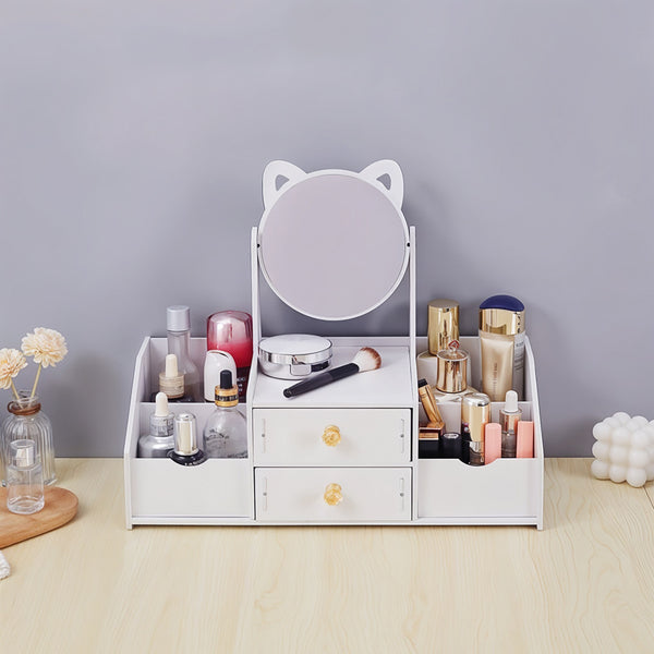 Makeup Organizer with Clear Mirror Multi-Layer Storage Vanity Organizer Drawers Skincare Organizers for Women Dressing Table Bathroom Counter, Vanity Holder for Brushes