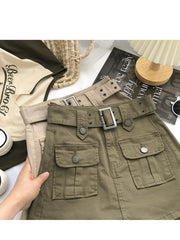 Women's High Waist Cargo Skort with Belt & Built-In Shorts - -Line Mini Skirt, Belted Waistband, Machine Washable Short Length Suitable for,, Casual Attire - Casual Streetwear Outfits