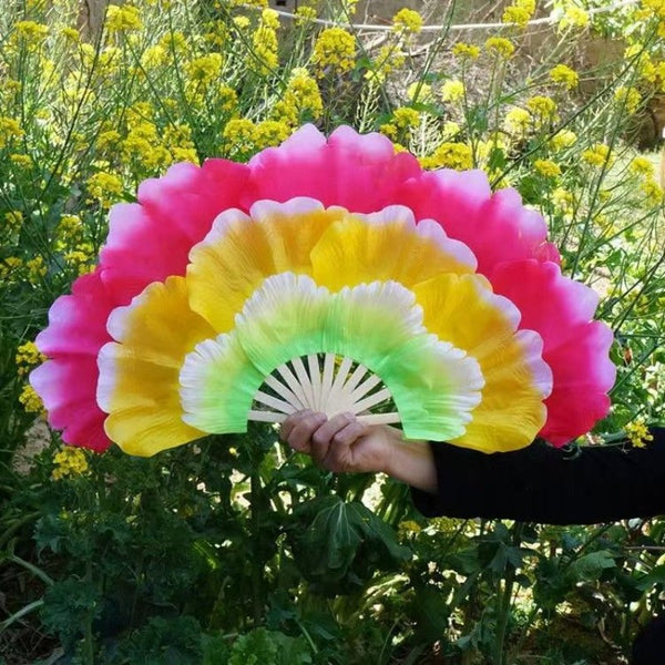 Large Double-Sided Peony Flower Dance Fan - Elegant Square Petal Fan Suitable for Parties, Festivals, Group Performances, Chinese Cultural Props, Plastic Floral Fan for Decor & Traditional Dance Practice