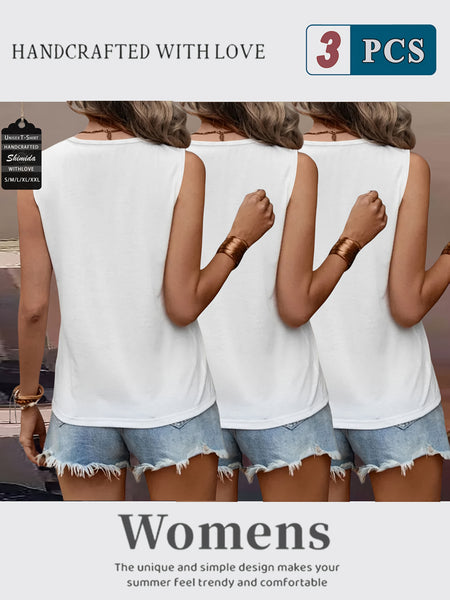 Three-Pack Women's Tank Tops Summer Sleeveless Loose Fit Eyelet Neck Solid Color Basic Shirts