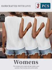 Three-Pack Women's Tank Tops Summer Sleeveless Loose Fit Eyelet Neck Solid Color Basic Shirts