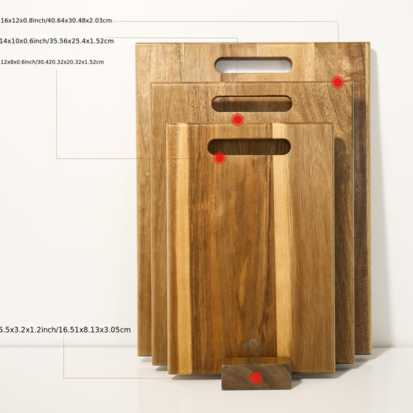 3pcs Acacia Wood Cutting Boards Set | Large Wooden Cutting Boards with Handle, Thick Chopping Boards for Meat, Fruit, Vegetables, and Cheese - Polished Surface, Safe