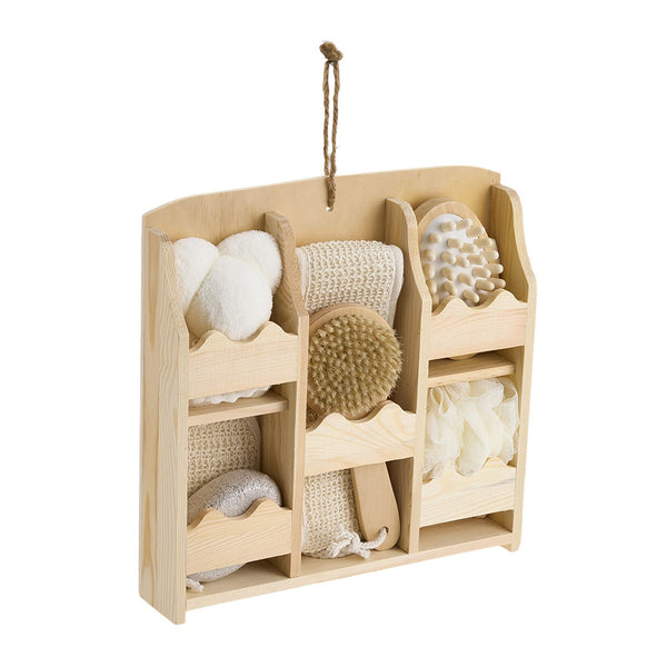 Women Bath Brush Box Set 7pcs with Foot Scrub Stone Massager Bath-Sponges Body Brush Lightweight Shower Accessories for Women Home Spa Travel 30x30x6cm