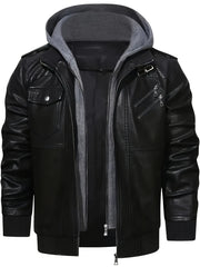 Men'S Black Hooded Jacket - Casual Style, Full-Zip Design with Pockets, Long Sleeves, Polyester Lining, Perfect for Outdoor Activities