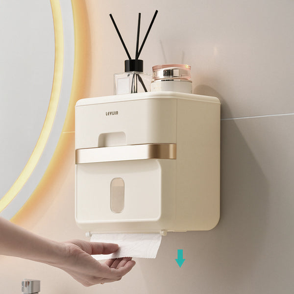 Luxury-inspired no-drill wall-mounted tissue dispenser, waterproof bathroom storage rack, kitchen paper holder, toilet roll holder, dual-purpose tissue/roll dispenser, multi-functional tissue storage rack. Compact design suitable for bathrooms, kitchens,