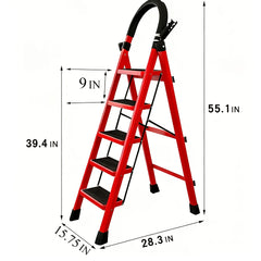 2/3/4/5-Step Ladder, Lightweight Folding Step Stool With Extra-Wide Anti-Slip Steps, 149.69 KG Capacity, Compact Space-Saving Design For Home, Kitchen.