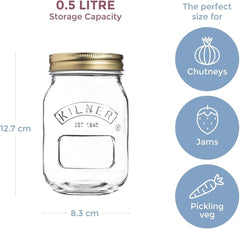 Kilner Preserve Jar 0.5L (500Ml) round Glass Screw Top Lid Preservation Storage Jar for Jams Chutneys Small Pickled Fruits
