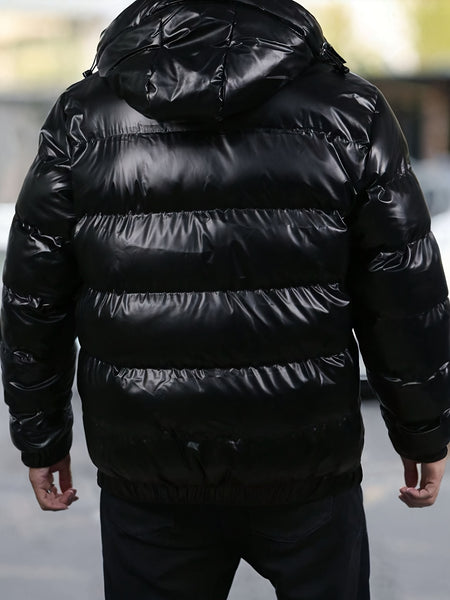 [Pearson OBM] Men'S Shiny Stamp Detachable Hood Long Sleeve Warm Coat Jacket