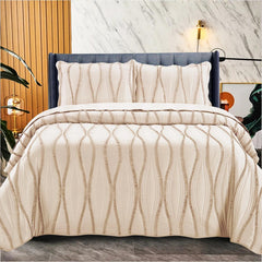 Luxury 3-Piece Embossed Quilted Bedspread Set – Super Soft All-Season Microfiber Comforter with Matching Pillow Shams, Elegant Wave Design, Bed Throw Single Double King Size, Lightweight Yet Warm Modern Bedding Set, Ideal for Modern or Traditional Homes