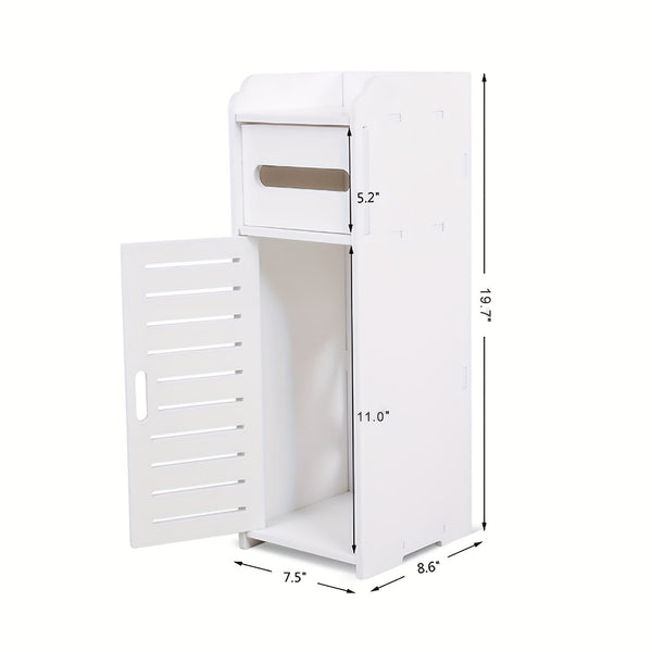 White Bathroom Cabinet, Toilet Storage Cupboard Shelf Floor Standing Toilet Silm Shelf Storage Rack with Drawer Space Saver Organizer for Living Room Bedroom Kitchen Hallway 17 X 22 X 56cm