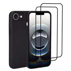 32nd Liquid Silicone Case Cover for iPhone 16e (2025) With 2 X Tempered Glass Screen Protectors, Slim and Durable Protective Case - Black