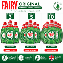 Fairy Original Washing Up Liquid 320ml – Powerful Grease Removal, Long Lasting Dish Soap £1.29 Priced mark