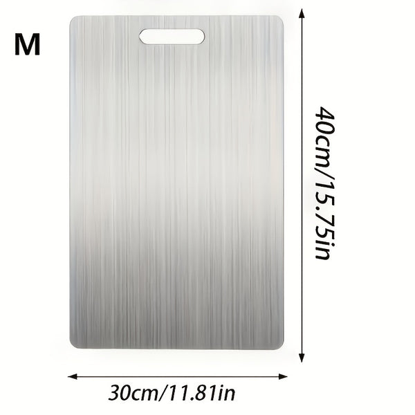 Three Durable Stainless Steel Plates That Are Easy to Care For, Ideal for Slicing Fruits, Vegetables, Meat, And Bread. They Come with Safe Cutting Boards And Are Easy to Clean, Making Them Versatile Kitchen Tools for Meal Preparation